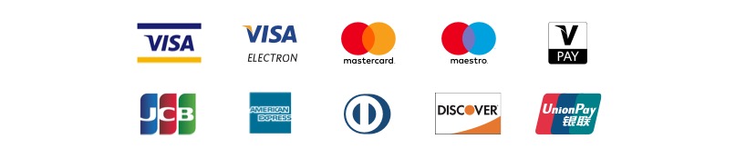 Hyväksytyt maksukortit: Visa, Mastercard, American Express ja muut kortit